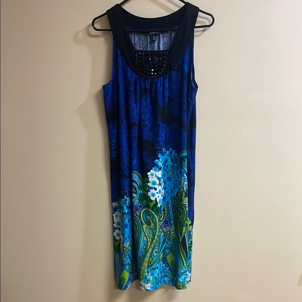Elementz Blue Sleeveless Crew Neck Midi Sundress Size Large